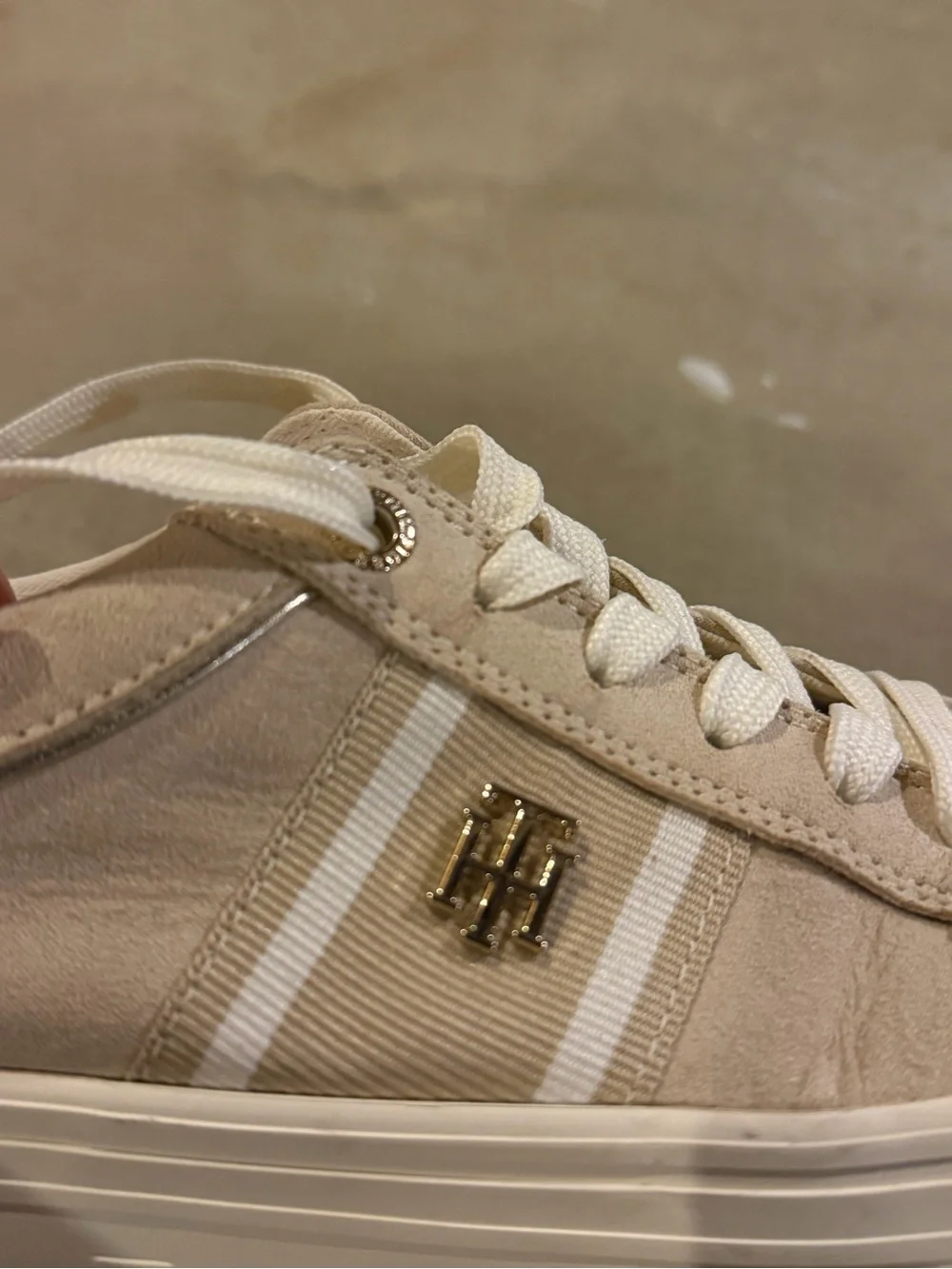 Tommy Hilfiger Beige Platform Lace-Up Sneakers